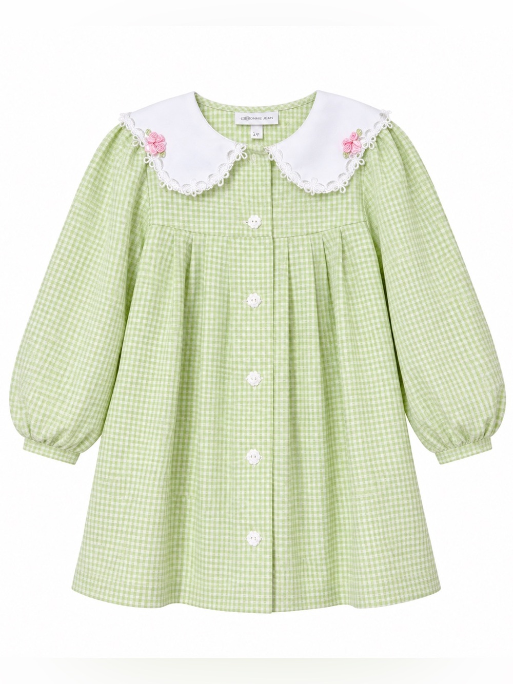 Bonnie Jean Vintage Gingham Girl’s Dress Size 4T Peter Pan Collar Floral Frilly